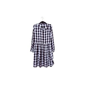 Esmara  Black White Plaid Button Front Long Sleeves With Button Cuffs Midi 10-12